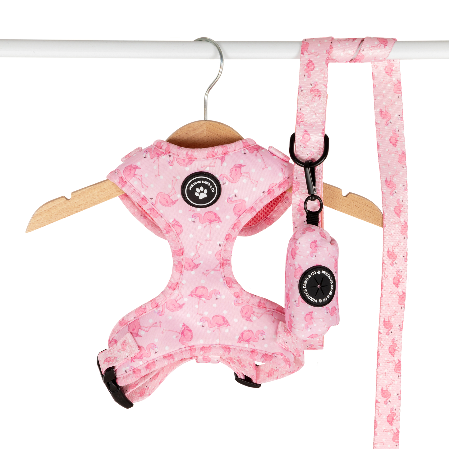 Dog Harness + Lead Set: Dancing Flamingos