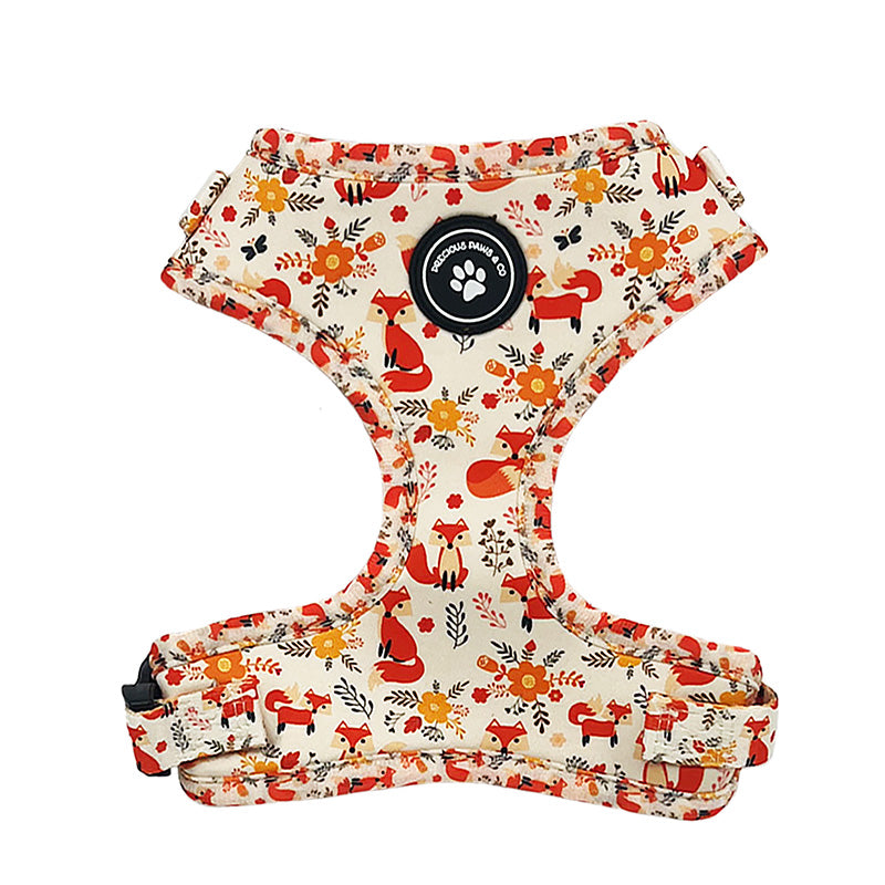 dog harness with orange foxes