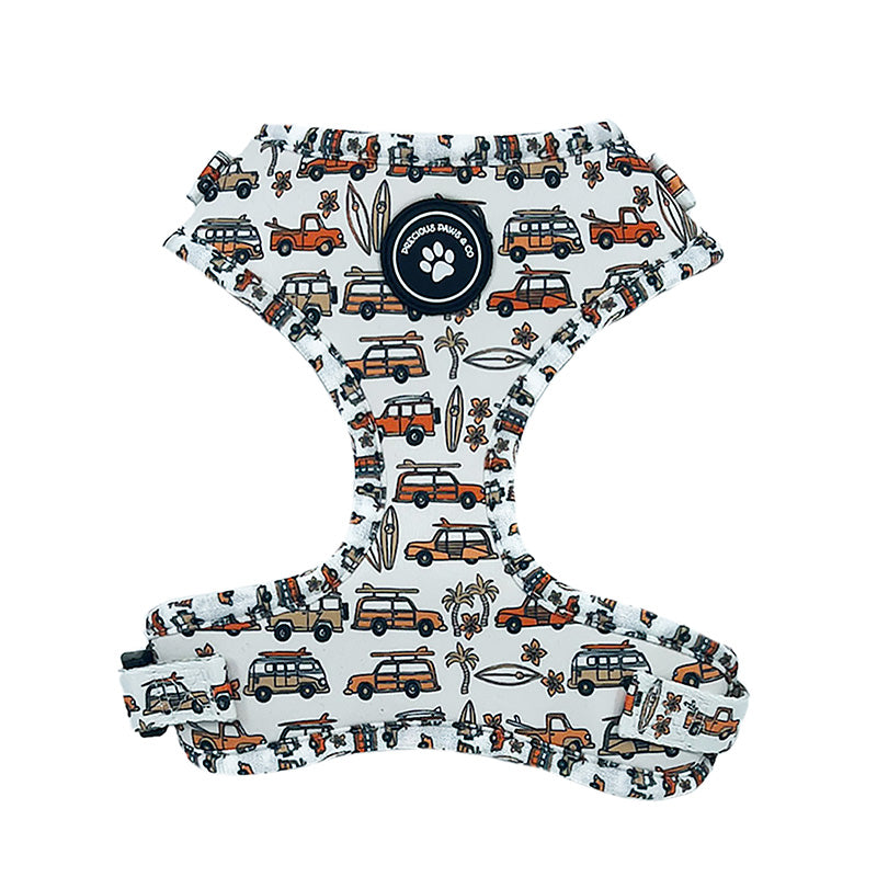 dog harness with vans and surfboards