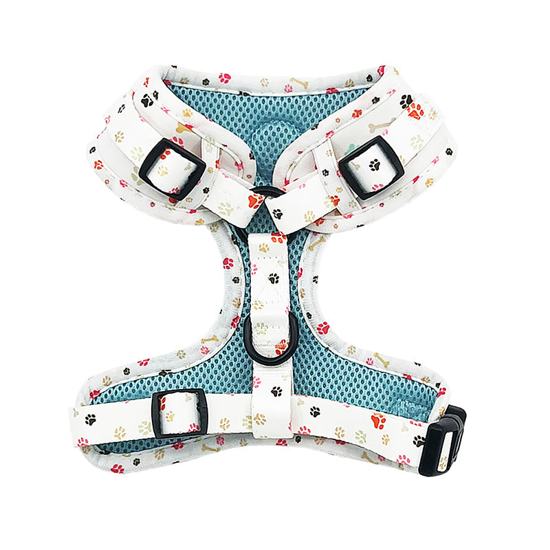 back of dog harness with paw prints