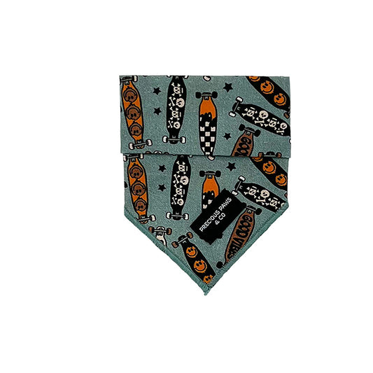 blue dog bandana with skateboards