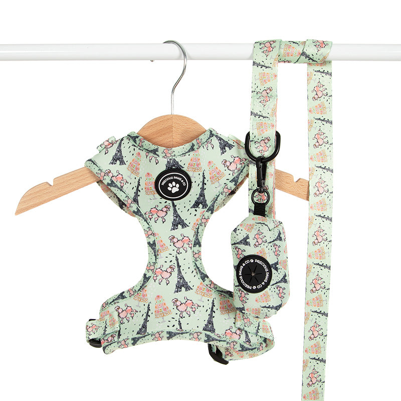 dog harness and lead set with eiffel towers