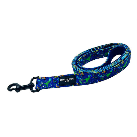 dog lead with colourful dinosaurs